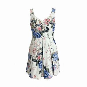 TRIXXI Floral Double V-Neck Sleeveless Fit & Flare Mini Dress Multicolor Size 7